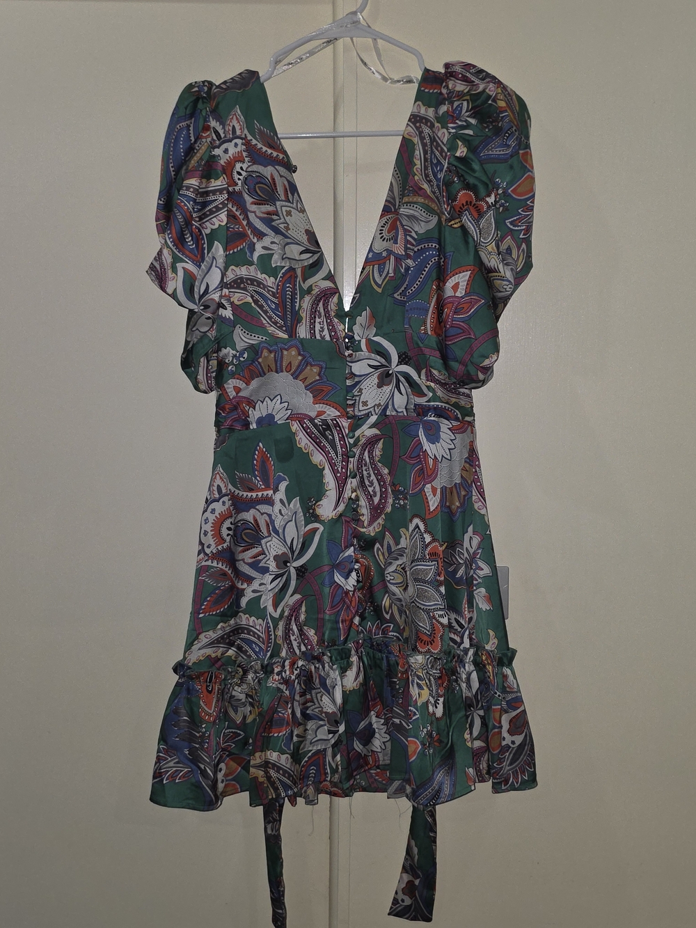 the clothing company Green Paisley V-Neck Mini Dress